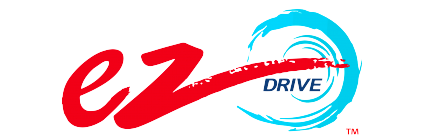 The ez drive logo on a white background, showcasing its competitors in the wake surfing competition.