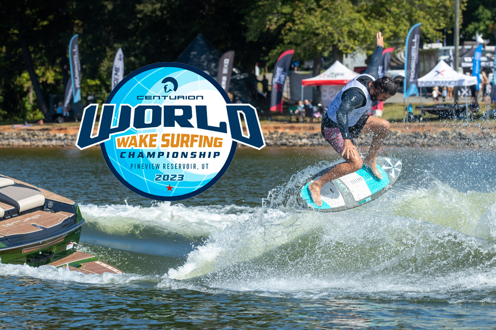Wake surf competitor in competition