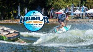 Wake surf competitor in competition