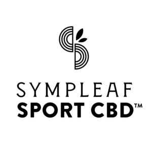 Black and white logo for Sympleaf Sport CBD, featuring a stylized leaf design and text below it, inspired by the energetic vibe of the Southern Surf Slam.