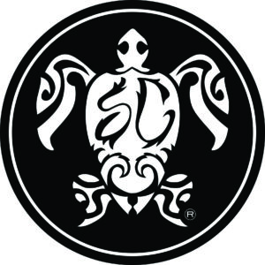 A stylized black and white turtle logo features intricate designs within a circular border, reminiscent of a Wild West shootout's dynamic flair.
