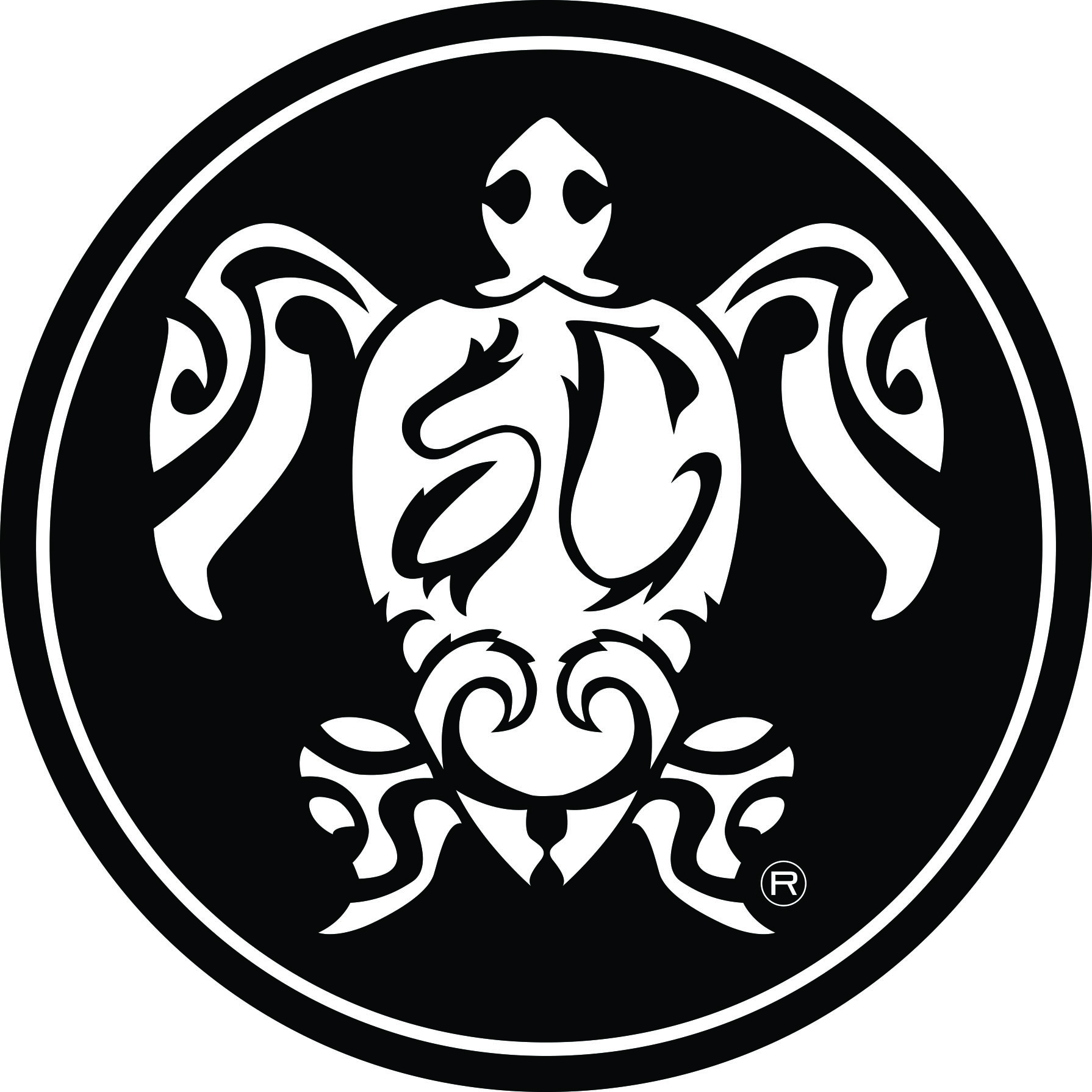 A stylized black and white turtle logo features intricate designs within a circular border, reminiscent of a Wild West shootout's dynamic flair.