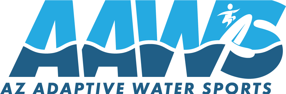 Logo for AZ Adaptive Water Sports with large blue letters 