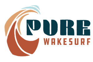 Logo for "Pure Wakesurf" featuring stylized waves in brown and blue next to the text, with "Pure" in bold blue and "Wakesurf" in orange—perfect for events like ChattaWake 2025.