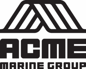 Black and white logo with a stylized "A" above the bold text "ACME" and smaller text "MARINE GROUP" underneath, created for the World Wake Surfing Championship 2025.