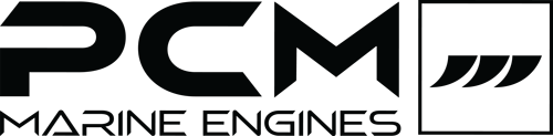 PCM Marine Engines logo in bold black letters with a stylized wave graphic inside a square on the right side, as featured at the World Wake Surfing Championship 2025.