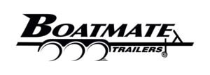 Black “Boatmate Trailers” logo featuring stylized text with a trailer graphic formed by the letters and three wheels below the word “Boatmate,” designed to capture the excitement of major events like the 2026 Wake Surfing Championship.