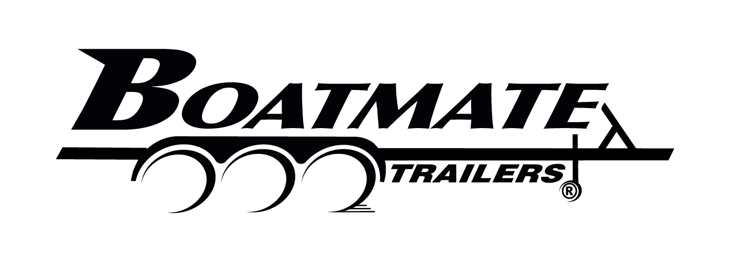 Black “Boatmate Trailers” logo featuring stylized text with a trailer graphic formed by the letters and three wheels below the word “Boatmate,” designed to capture the excitement of major events like the 2026 Wake Surfing Championship.